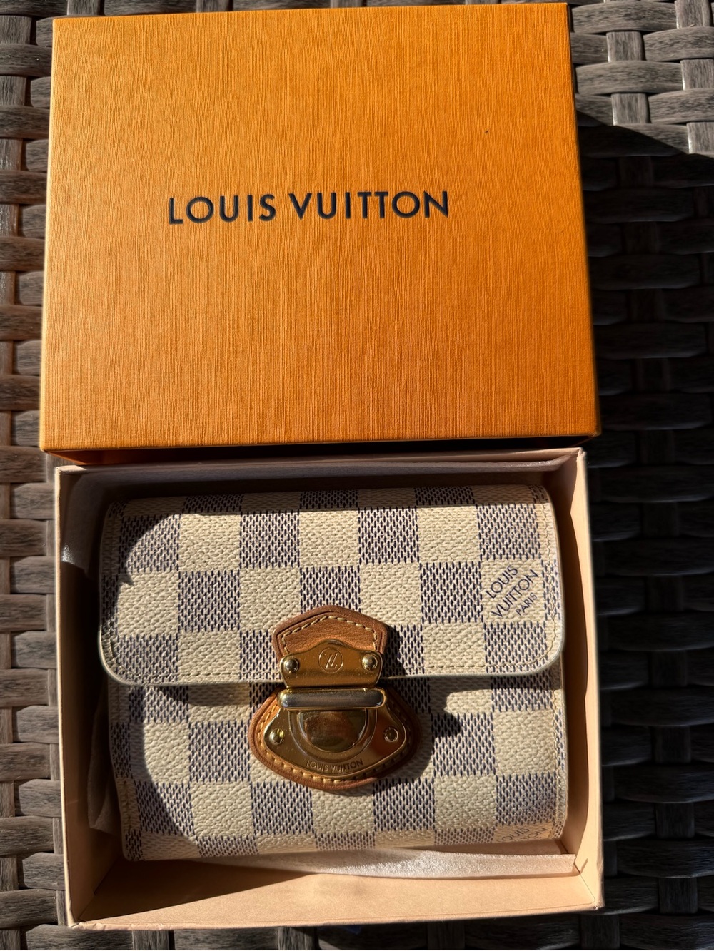 Louis Vuitton Damier Azur Compact Wallet - Beige/Blue Check